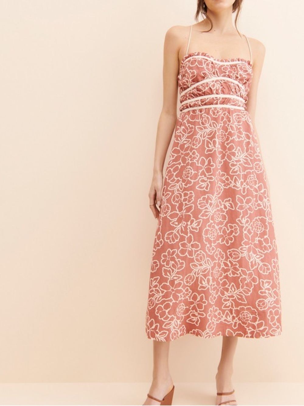 Mon Renn Monte Floral Sundress Maxi Pink Orange Linen Blend XL